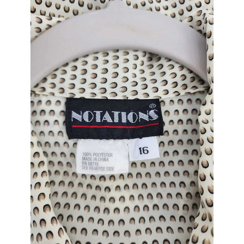 Notations Vintage Tan Black Geometric Print Long Sleeve Button Up Blouse 16